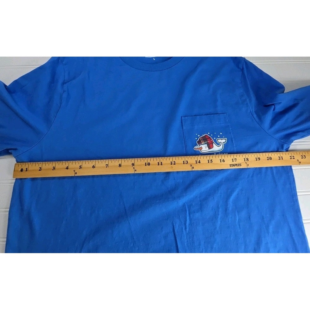 Vineyard Vines Snowman Whale Men's LARGE Christmas Holiday LS Pocket Tee PLAID - Picture 6 of 10